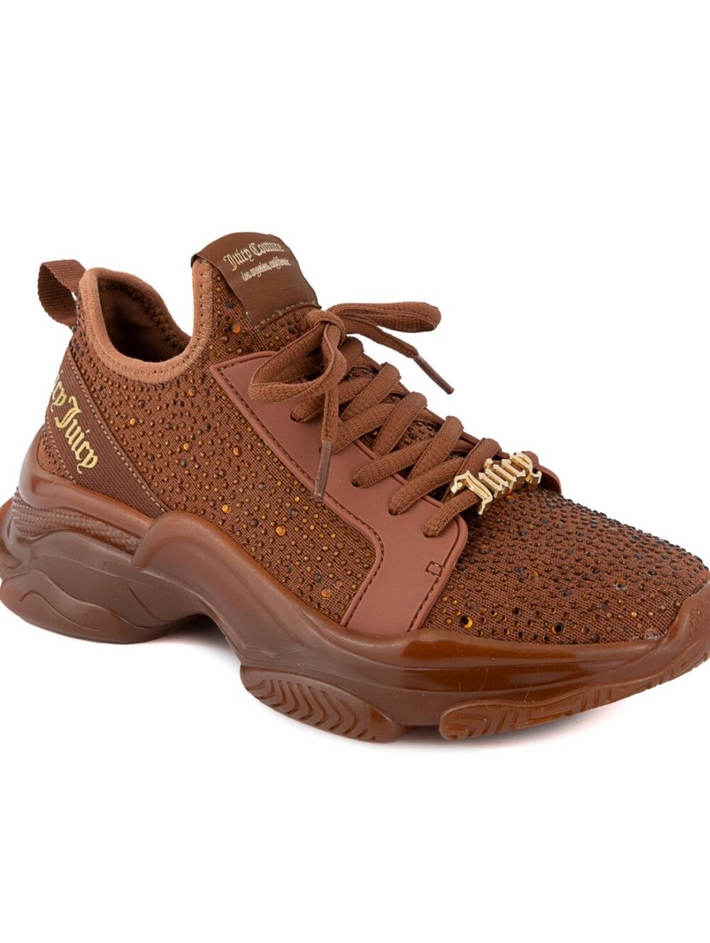 Juicy Couture Brown Rhinestone Adana Lace Up Chunky Knit Sneaker Size 9